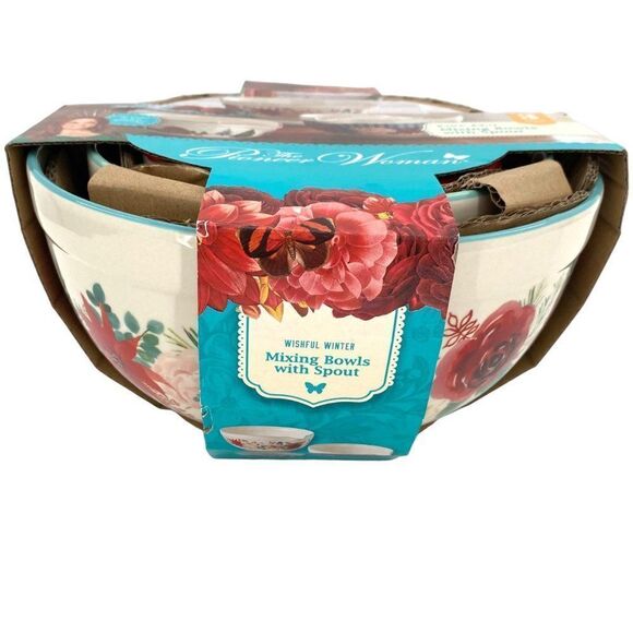 Pioneer Woman Wishful Winter Mixing Bowls With Spout Set New - Picture 14 of 15